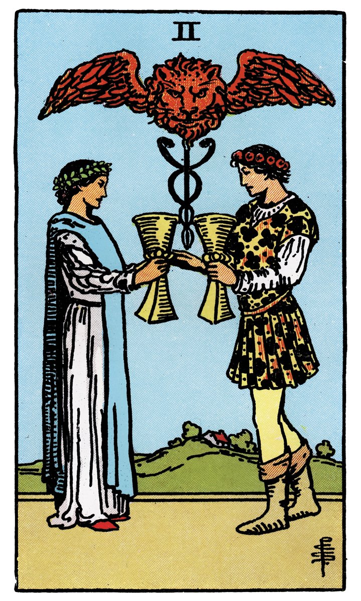 Two of Cups, upright, in the the connection position